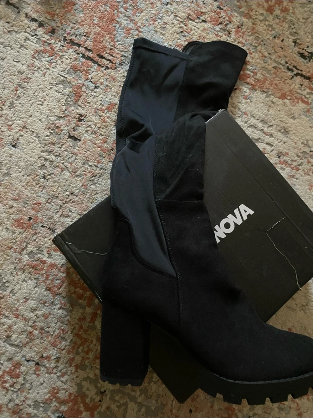 Fashion Nova Black VSuede Over-the-Knee Boots